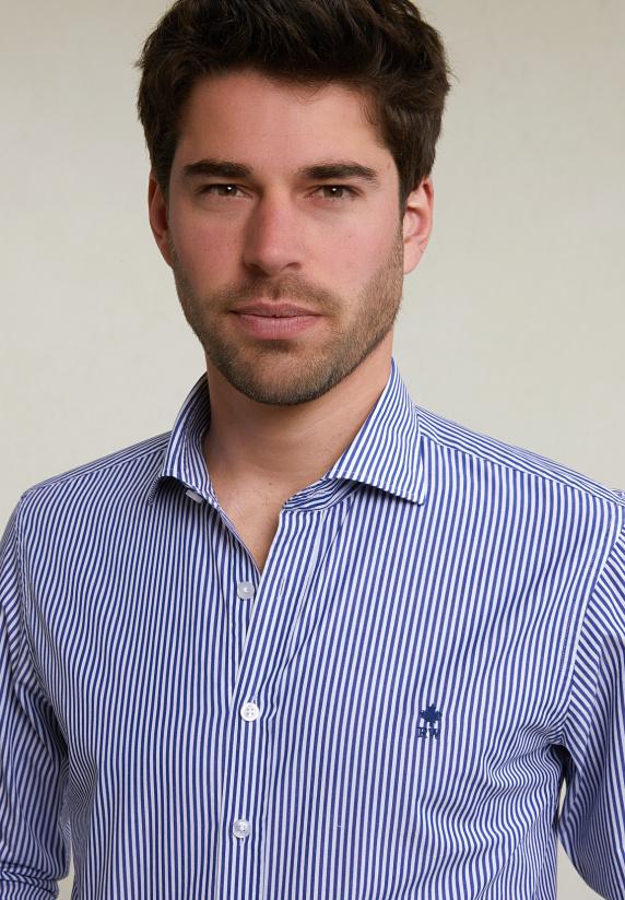 River Woods Slim Fit Gestreept Katoenen Hemd Blauw/wit