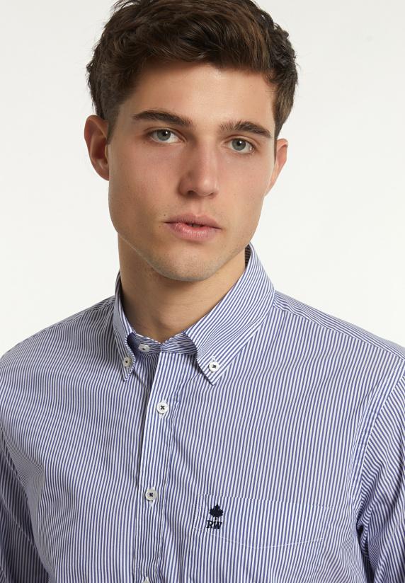 River Woods Slim Fit Gestreept Performance Stretch Hemd Blauw/wit