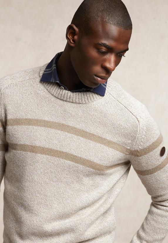 River Woods Slim Fit Gestreepte Wol-kasjmier Trui Mushroom