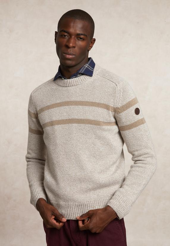 River Woods Slim Fit Gestreepte Wol-kasjmier Trui Mushroom