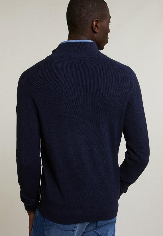 River Woods Slim Fit Katoenen Cardigan Opstaande Kraag Navy Mix