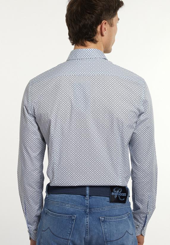 River Woods Slim Fit Katoenen Fantasiehemd Blauw/wit