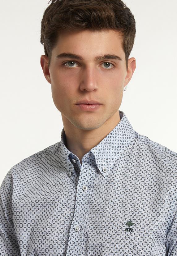 River Woods Slim Fit Katoenen Fantasiehemd Blauw/wit