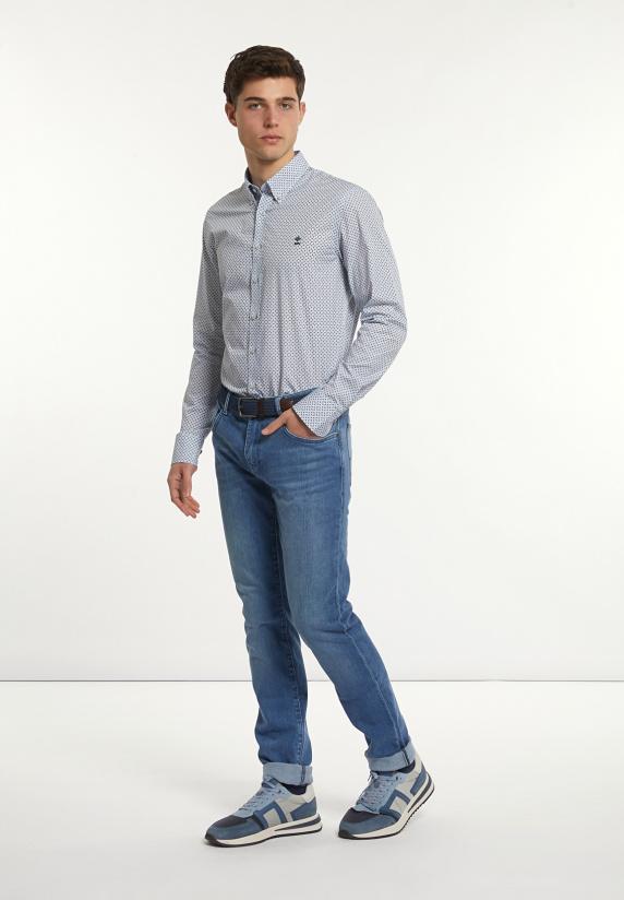 River Woods Slim Fit Katoenen Fantasiehemd Blauw/wit