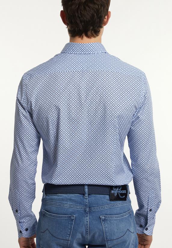 River Woods Slim Fit Katoenen Fantasiehemd Blauw/ Wit