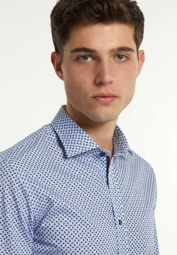 River Woods Slim Fit Katoenen Fantasiehemd Blauw/ Wit