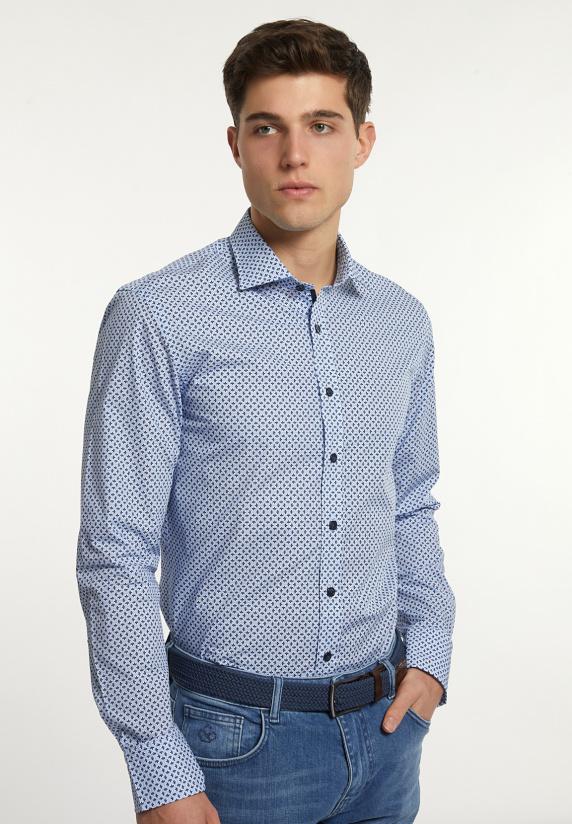 river woods Slim fit katoenen fantasiehemd blauw/ wit
