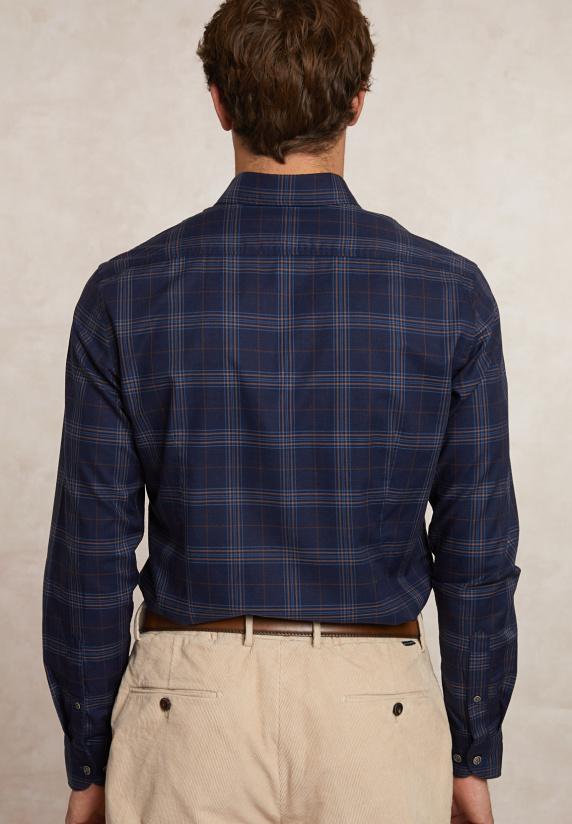 River Woods Slim Fit Katoenen Geruit Hemd Blauw/bruin