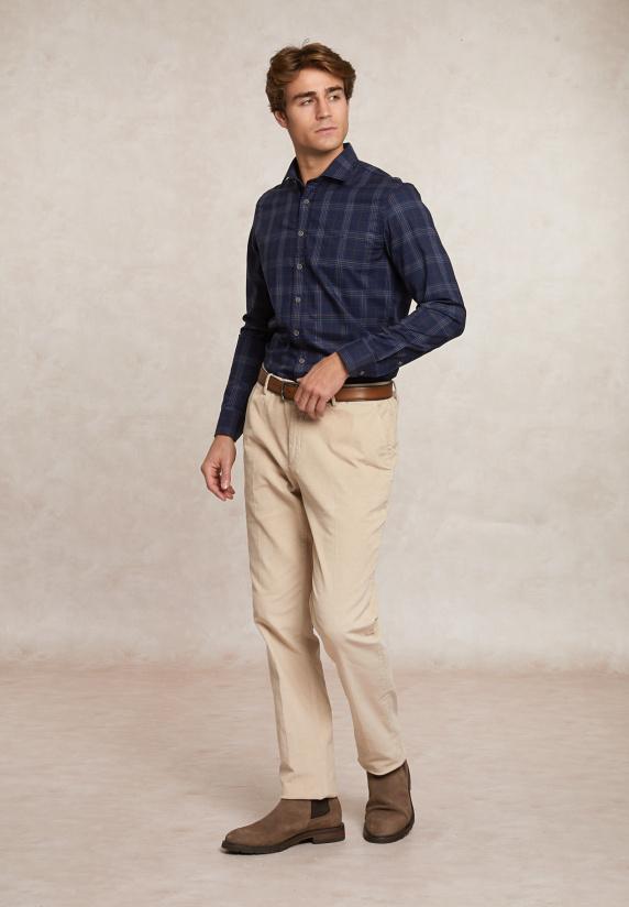 River Woods Slim Fit Katoenen Geruit Hemd Blauw/bruin