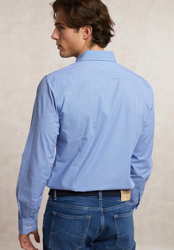 River Woods Slim Fit Katoenen Geruit Hemd Borstzak Blauw/wit