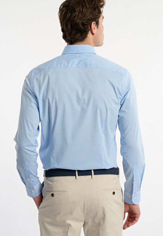 River Woods Slim Fit Katoenen Geruit Performance Stretch Hemd Blauw/wit