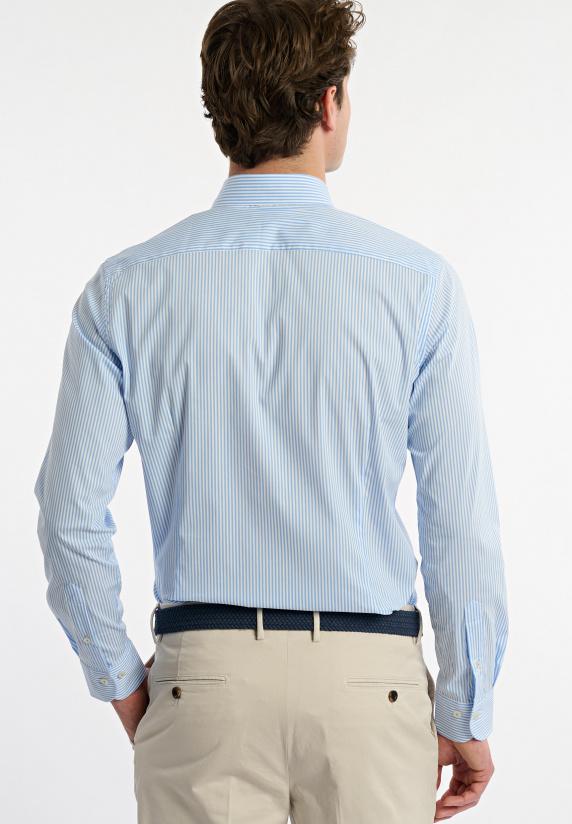 River Woods Slim Fit Katoenen Gestreept Performance Stretch Hemd Blauw/wit