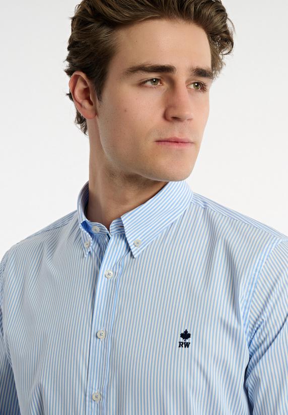River Woods Slim Fit Katoenen Gestreept Performance Stretch Hemd Blauw/wit