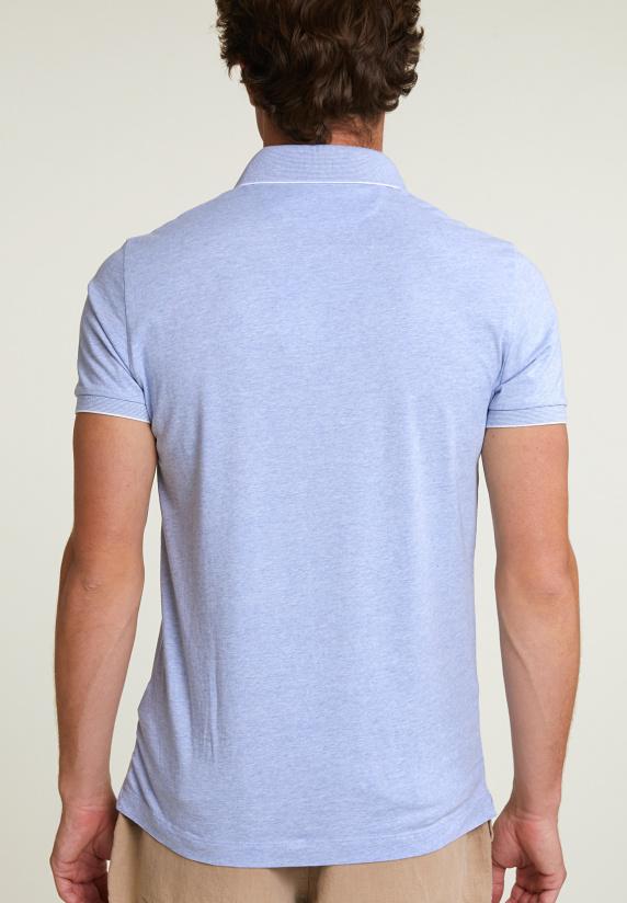 River Woods Slim Fit Katoenen Gestreepte Polo Sky Mix