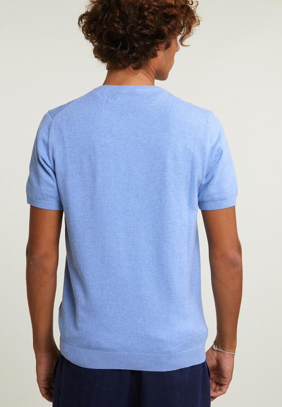 River Woods Slim Fit Katoenen Trui Ronde Hals Korte Mouwen Chambray Mix