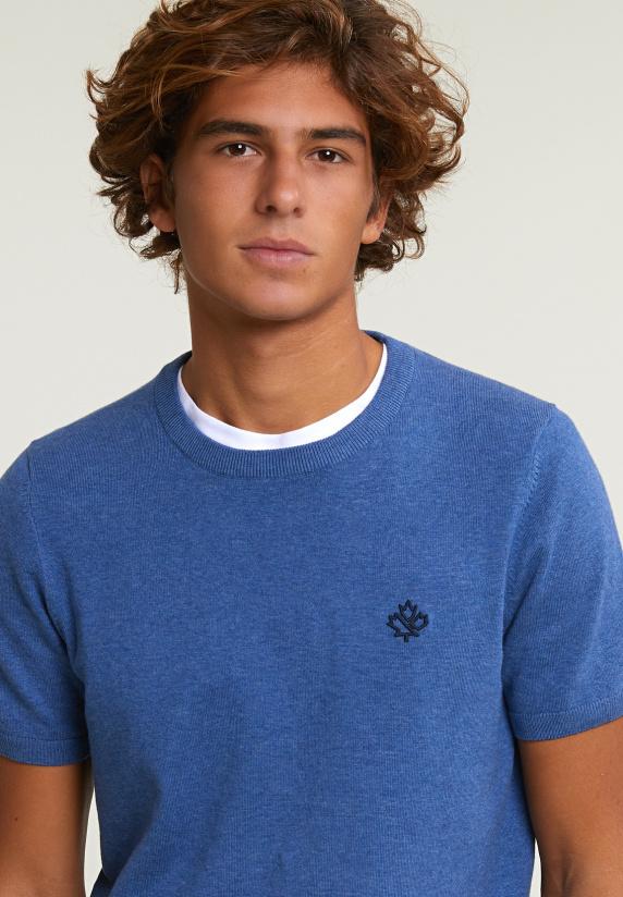 River Woods Slim Fit Katoenen Trui Ronde Hals Korte Mouwen Lake Mix