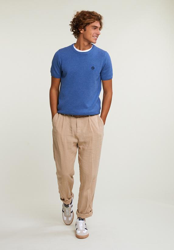 River Woods Slim Fit Katoenen Trui Ronde Hals Korte Mouwen Lake Mix