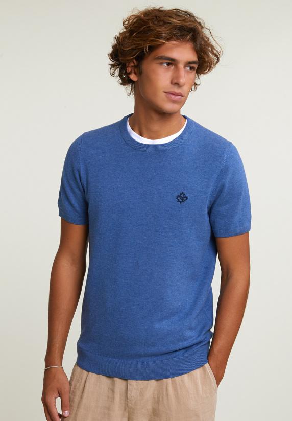 river woods Slim fit katoenen trui ronde hals korte mouwen lake mix