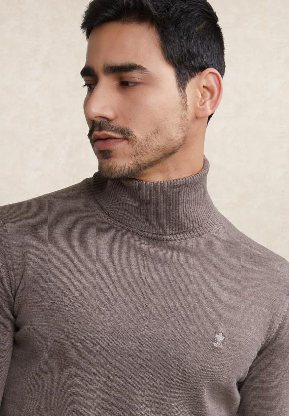 River Woods Slim Fit Merino Rolkraag Trui Croissant Mix