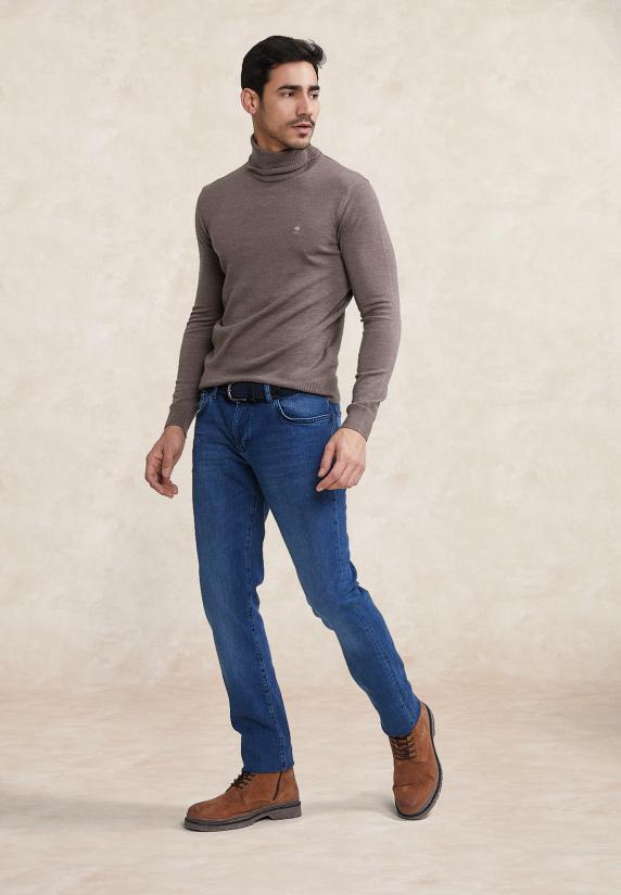 River Woods Slim Fit Merino Rolkraag Trui Croissant Mix