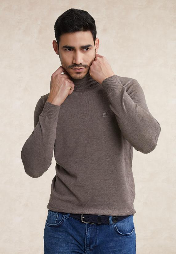 river woods Slim fit merino rolkraag trui croissant mix