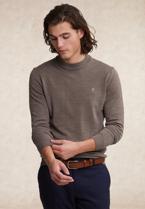 river woods Slim fit merinotrui ronde hals croissant mix