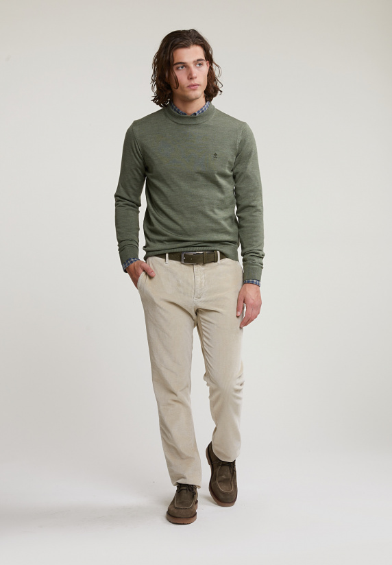 River Woods Slim Fit Merinotrui Ronde Hals Fynboss Mix