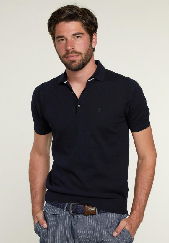 river woods Slim fit pima katoen trui admiral blauw