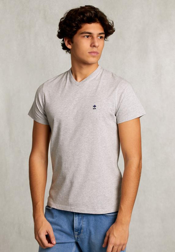 river woods Slim fit pima katoen V-hals T-shirt dk oyster mix