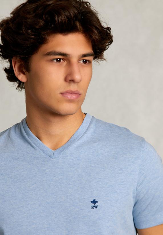 River Woods Slim Fit Pima Katoen V-hals T-shirt Dk Victoria Mix