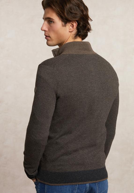 River Woods Slim Fit Wol-kasjmier Trui Opstaande Kraag Hazel Mix