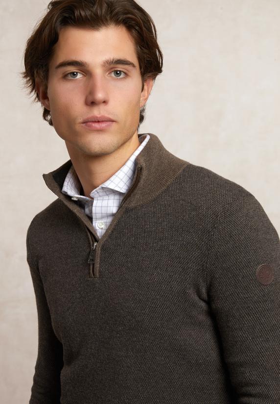 River Woods Slim Fit Wol-kasjmier Trui Opstaande Kraag Hazel Mix