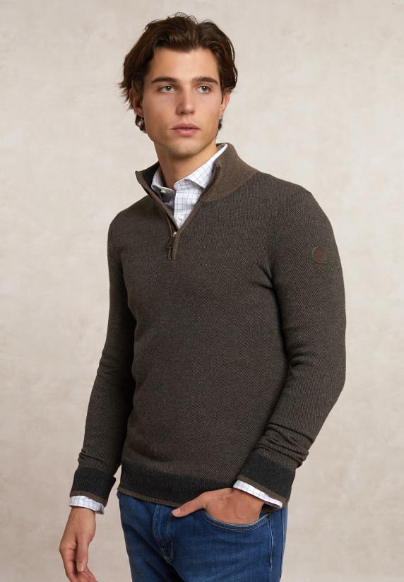 river woods Slim fit wol-kasjmier trui opstaande kraag hazel mix