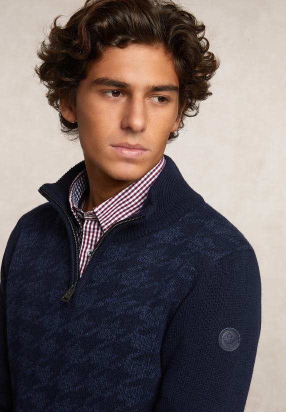 River Woods Slim Fit Wol-kasjmier Trui Opstaande Kraag Navy/moonlight Mou