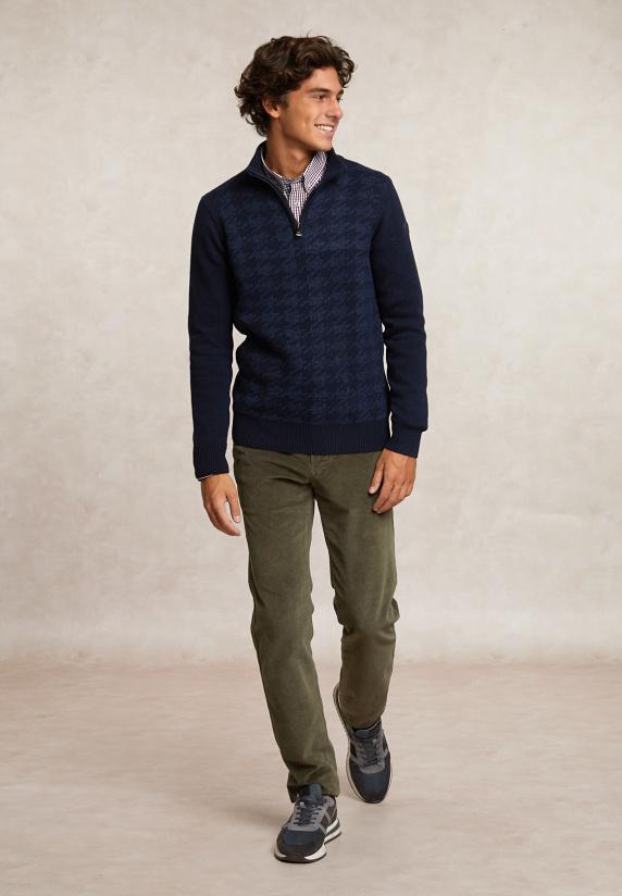 River Woods Slim Fit Wol-kasjmier Trui Opstaande Kraag Navy/moonlight Mou