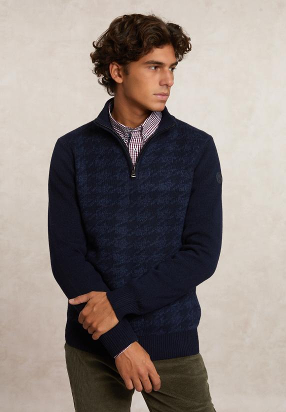 river woods Slim fit wol-kasjmier trui opstaande kraag navy/moonlight mou