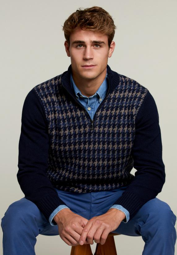 river woods Slim fit wollen trui navy/dark denim mix