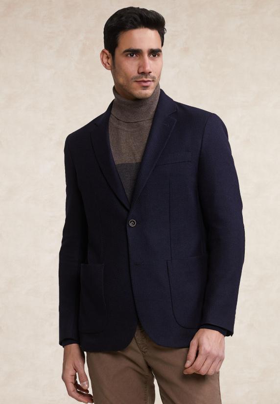 river woods Slim fit zuivere scheerwol blazer 2-knopen blauw