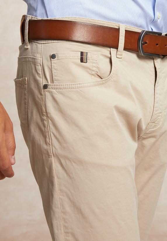 River Woods Tight Fit Basic Stretch Broek 5-zakken Beige