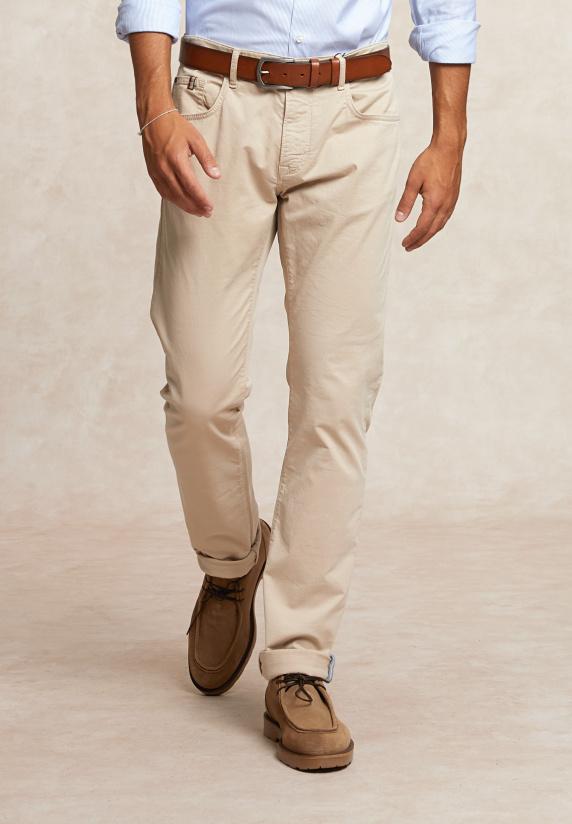 river woods Tight fit basic stretch broek 5-zakken beige