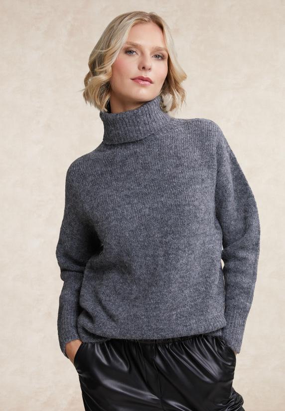 river woods Trui opstaande kraag lange mouwen grijs