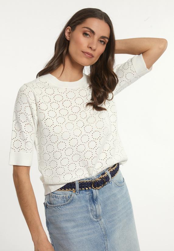 river woods Viscose fantasietrui ronde hals 3/4 mouwen wit