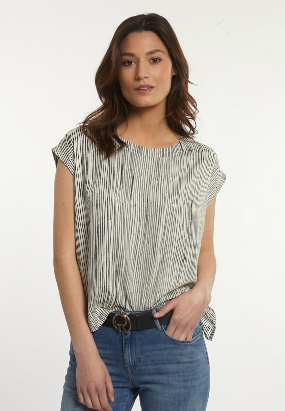 river woods Viscose gestreepte mouwloze blouse zwart/wit