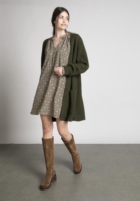 river woods Viscose jurk met kraag met ruffles in multi