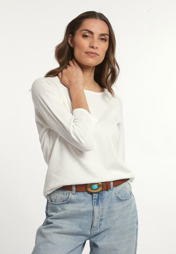 river woods Viscose trui ronde hals lange mouwen wit