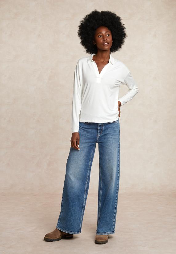 River Woods Viscose V-hals Blouse Glitter Detail écru