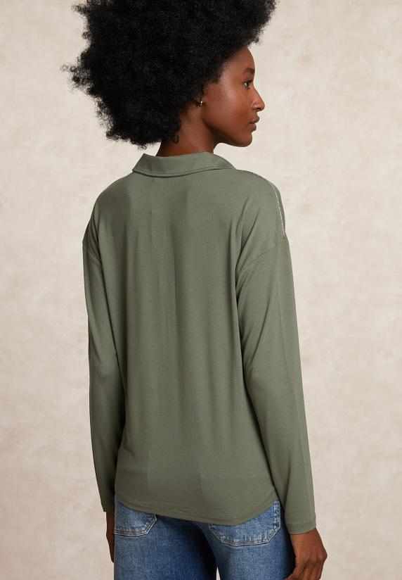 River Woods Viscose V-hals Blouse Glitter Detail Kaki