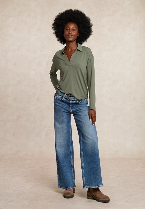 River Woods Viscose V-hals Blouse Glitter Detail Kaki