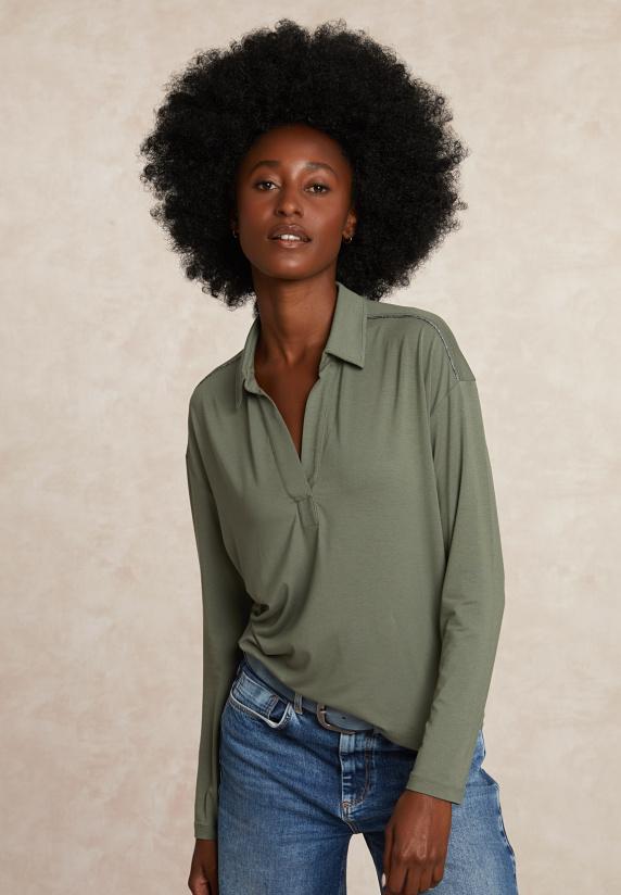 River Woods Viscose V-hals Blouse Glitter Detail Kaki