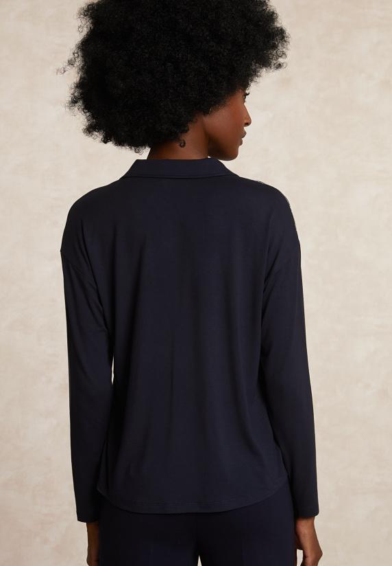 River Woods Viscose V-hals Blouse Glitter Detail Navy